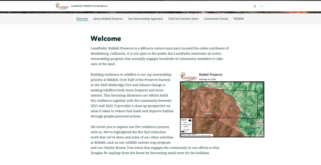 A screen shot of a Riddell Preserve fire resiliency map. Click on this to explore the map. 